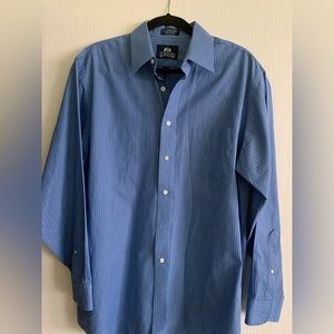 Gently Used Mens Stafford blue pinstriped Dress shirt 16 1/2 34/35
